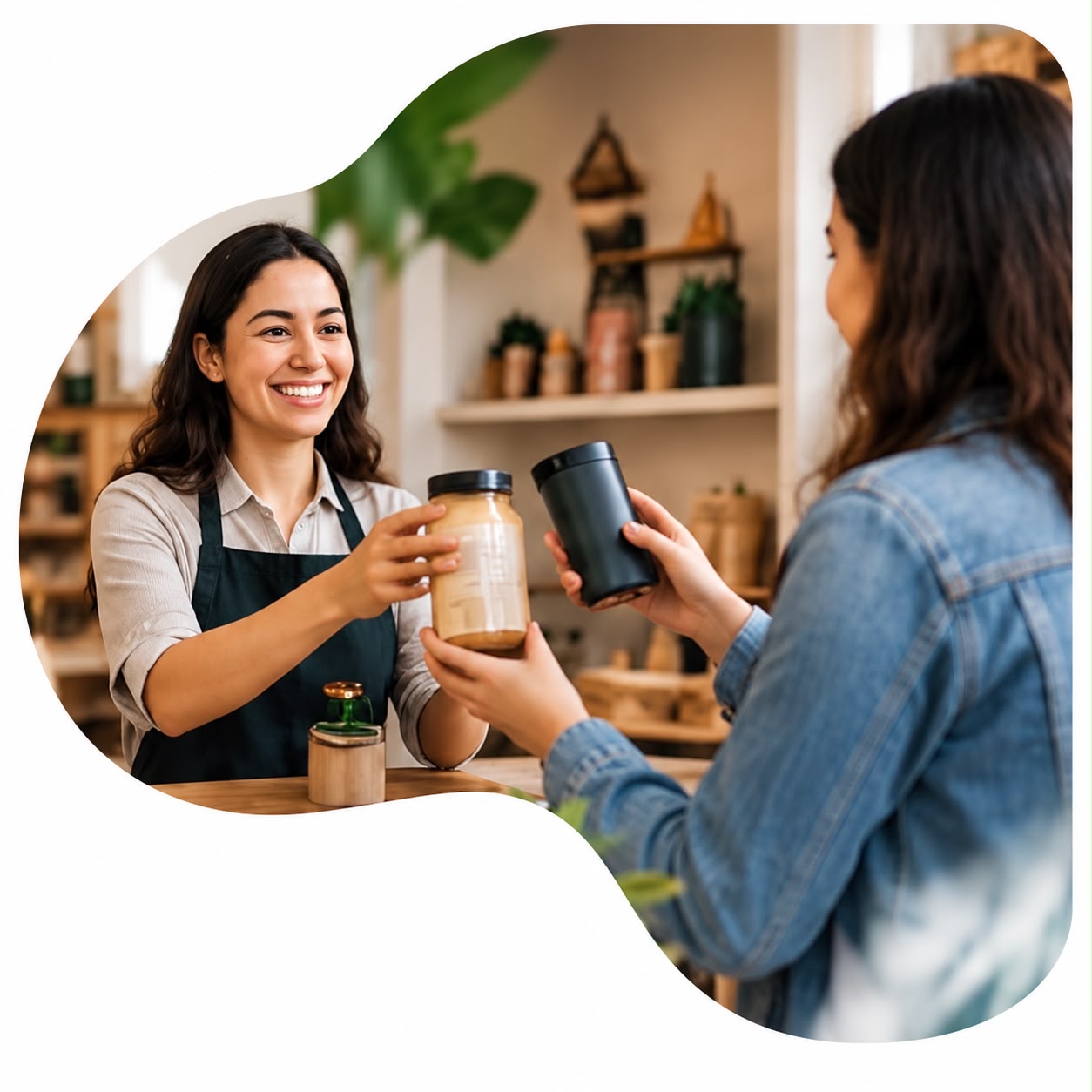 Proveedor y comercio entregando productos